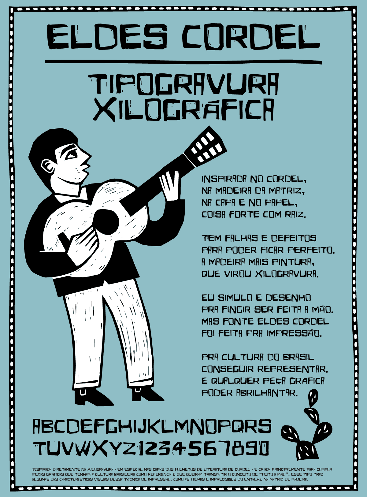Cartaz 'Tipogravura xilográfica' — poema de Roberta Kaji composto em fonte Eldes Cordel