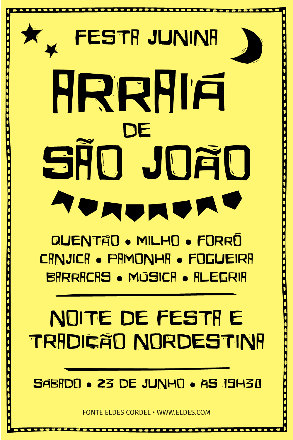 Fonte Festa Junina Eldes Cordel — cartaz com estilo cordel e xilogravura