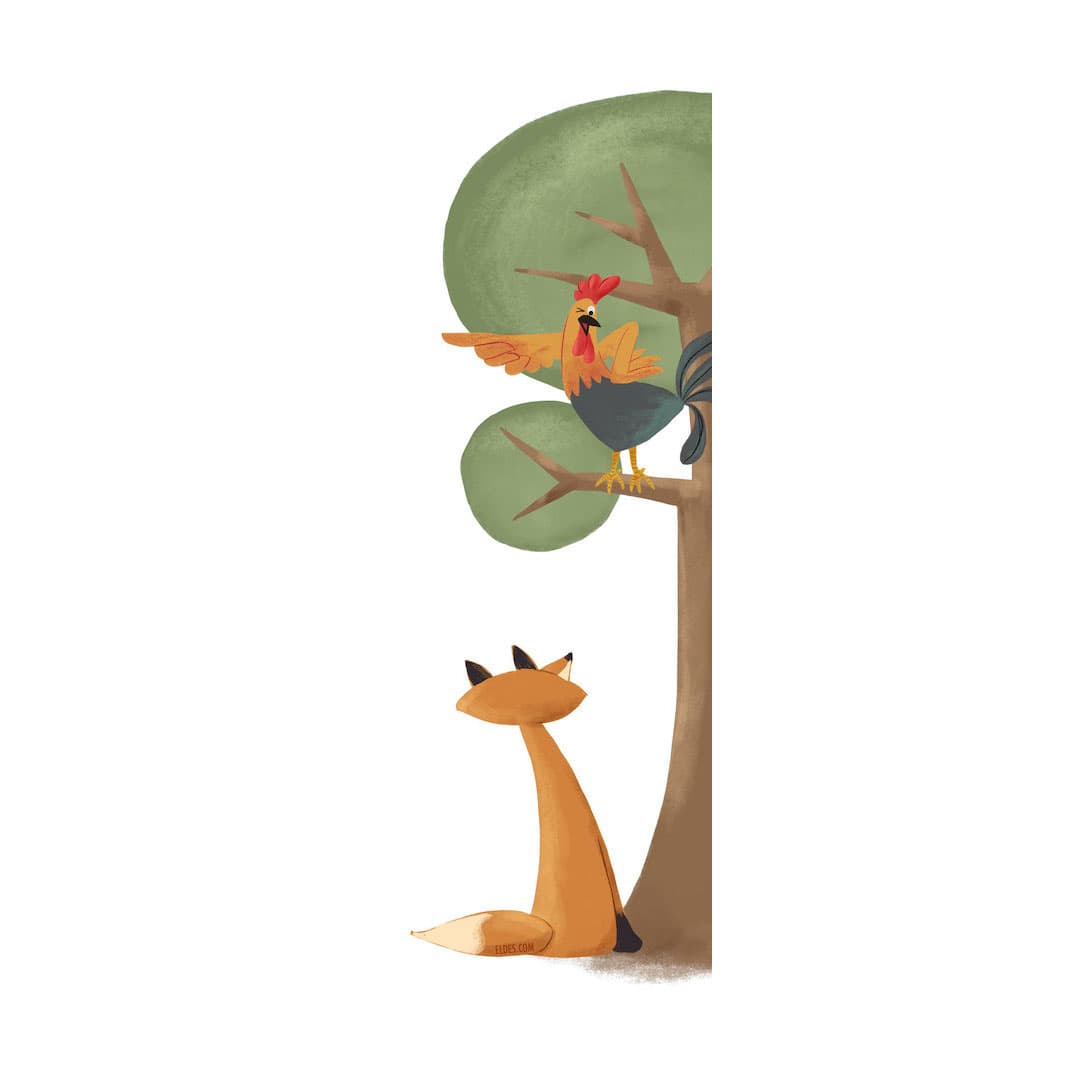 Ilustração para "O galo e a raposa"