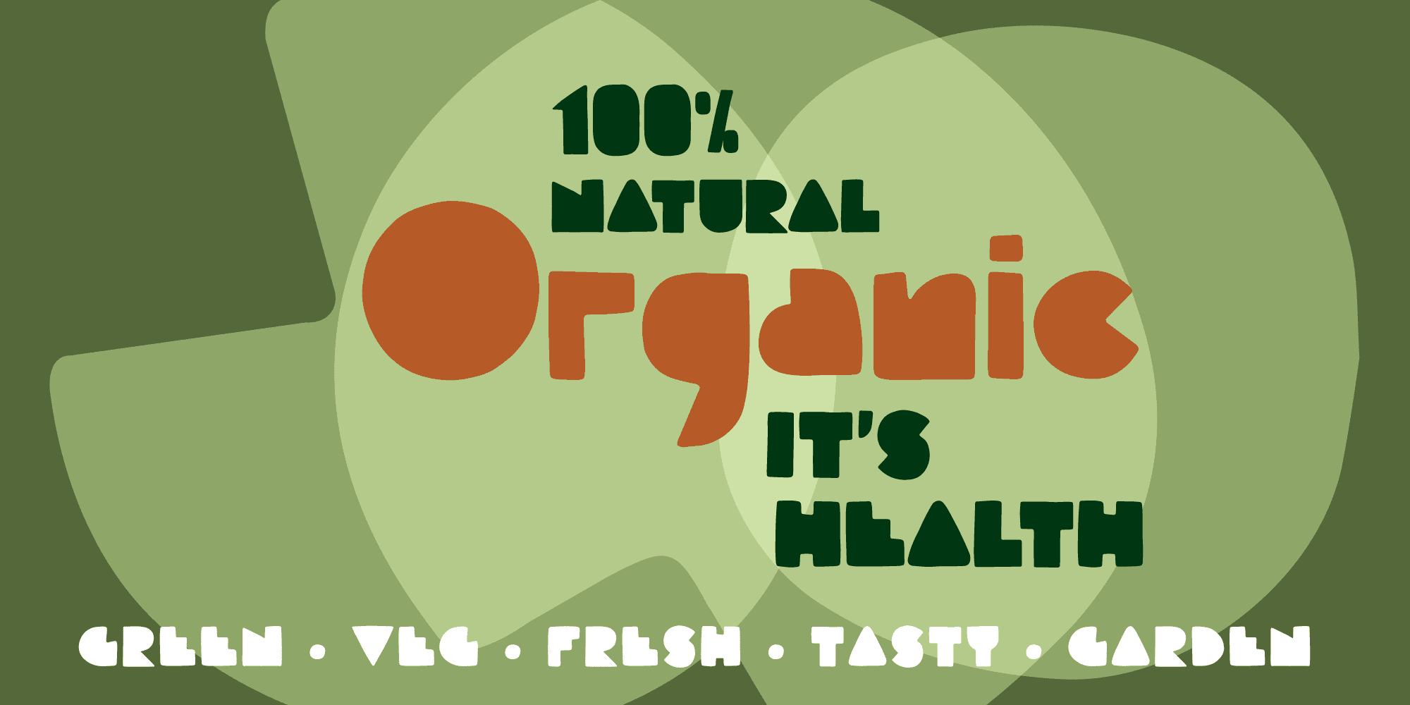 Tapoca em composição de rótulo de produto orgânico com "100% natural", "Organic" e "It's health" em tons de verde e laranja